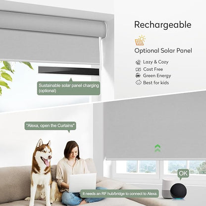 ZSHINE Motorized Blackout Window Blinds Over-Size Customize Width (21-114 Inches) Remote Control Wireless and Rechargeable Motor Roller Shades Blinds for Windows(Grey)
