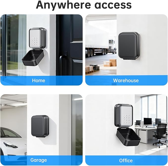 Smart Key Lock Box - Bluetooth APP(Tuya APP) Control & PIN Code, IP65 Weatherproof Wall Mounted Lock Box for Airbnb, Realtor, Home Office, Holds 5 Keys+3 Access Cards