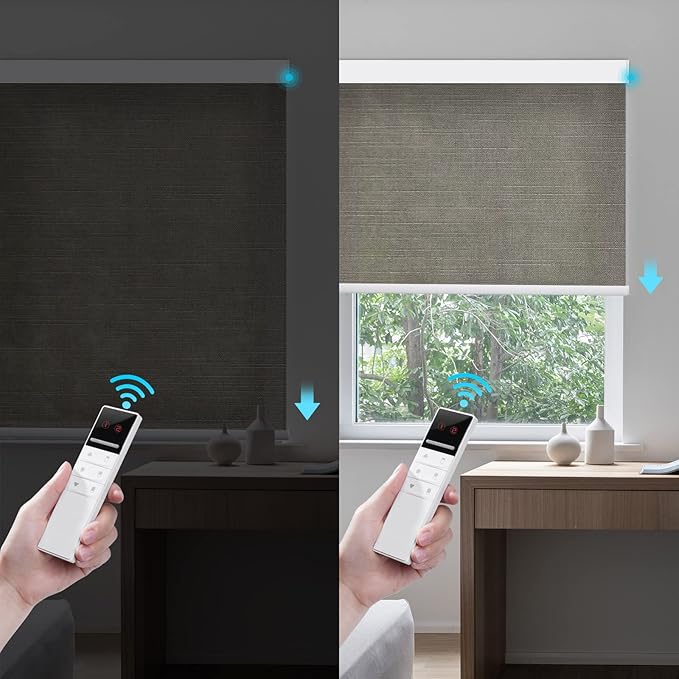 ZSTARR Motorized Blackout Window Blinds Remote Control Automated Window Blinds Rechargeable Roller Shades Blinds with Valance,Customized Size (Dim Gray)