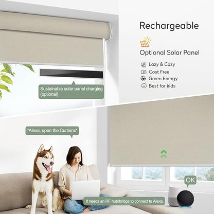 ZSHINE Motorized Blackout Window Blinds Over-Size Customize Width (21-114 Inches) Remote Control Wireless and Rechargeable Motor Roller Shades Blinds for Windows(Light Coffee 82026C)