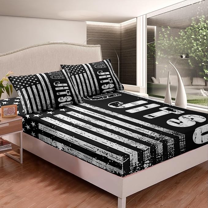 Manfei Jiujitsu Fitted Sheet Twin Size, American Flag Print Bedding Set 2pcs, Japanese Judo Sports Theme Bed Cover with 1 Pillowcase, Kids Boys Teens Room Decor, Soft Bedding(No Top Sheet)