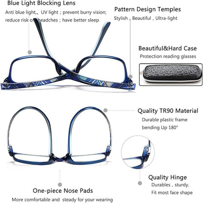 EYEURL Reading Glasses for Women, 2 Pack Blue Light Blocking Readers Lightweight Filter UV Ray/Glare Anti Eyestrain 3.75