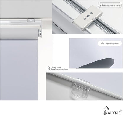 Cordless Roller Shades 100% Blackout Blinds for Windows and Doors, Pull Down Room Darkening Window Shades, Easy to Install for Home and Office, White, Fixed 75 Inches High, 21 Inches Width