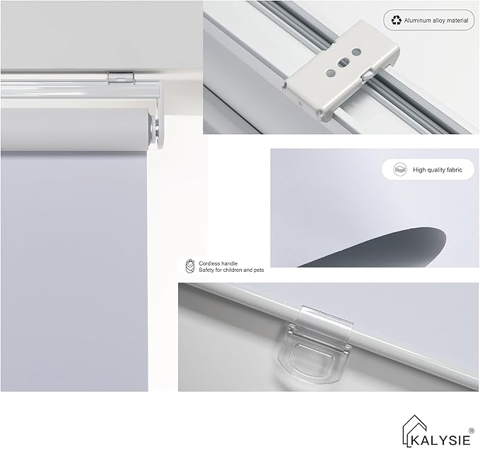 Cordless Roller Shades 100% Blackout Blinds for Windows and Doors, Pull Down Room Darkening Window Shades, Easy to Install for Home and Office, White, Fixed 75 Inches High, 50 Inches Width