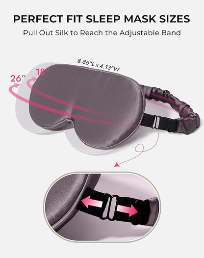 SilkSilky 100% 22 Momme Mulberry Silk Sleep Mask – Upgraded 3D Contoured Eye Mask with Nose Wing Pads & Adjustable Strap, Luxury Blackout Eye Cover for Women & Men (Dark Gray)