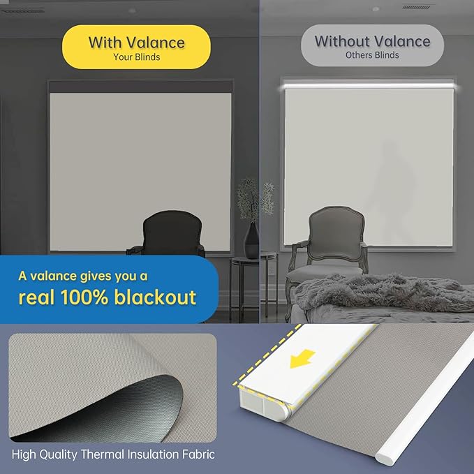 DENFOON Motorized Blinds with Remote,Thermal Electric Blinds【Solar Panel】,Customizable Automatic Roller Shades, Blackout Remote Control Blinds for Windows Upgrade to Smart Blinds, Gray,33" W x 72" H