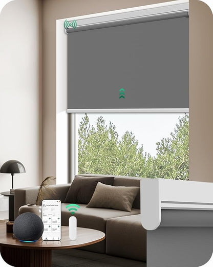 Allesin Motorized Roller Blinds with Remote Control for Windows, Blackout Automatic Smart Shades,Dry Battery Powered Electric Blind (Rock Gray 34" W x 72" H)