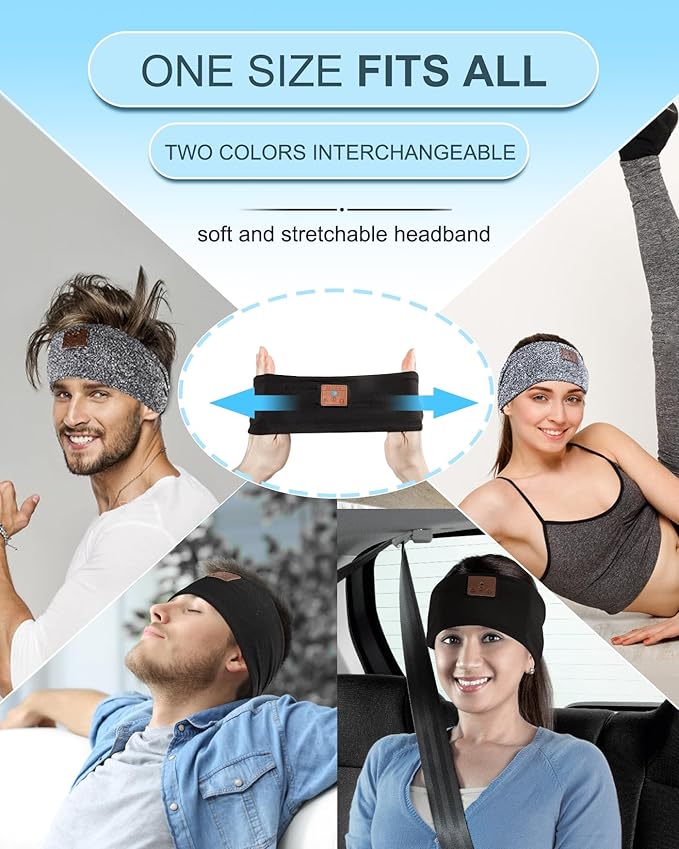 2-Pack Sleeping Headphones, Headband Headphones with Ultra-Thin HD Stereo Speaker, Bluetooth Headband for Sports, Workouts, Insomnia, Yoga, Air Travel, Meditation - Blue&Dark Gray