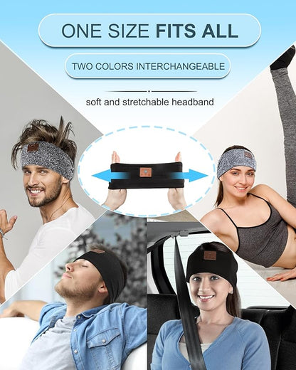 2-Pack Sleeping Headphones, Headband Headphones with Ultra-Thin HD Stereo Speaker, Bluetooth Headband for Sports, Workouts, Insomnia, Yoga, Air Travel, Meditation - Pattern Blue&Black