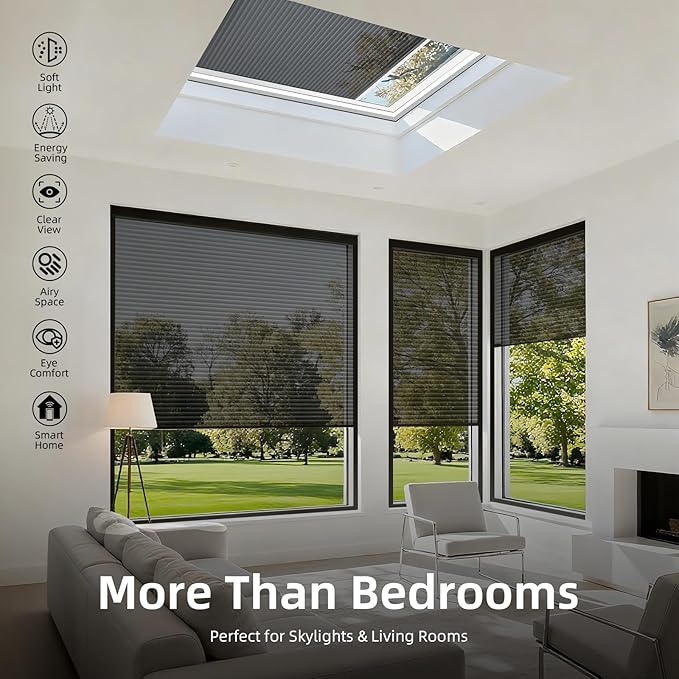 ZSTARR Motorized Skylight Shades Blackout Cellular Honeycomb Electric Blinds with Solar Panel Cordless Rechargeable with Remote for Roof and Slanted Windows Custom Size (Sheer Black)