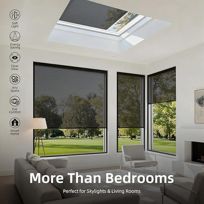 ZSTARR Motorized Skylight Shades Blackout Cellular Honeycomb Electric Blinds with Solar Panel Cordless Rechargeable with Remote for Roof and Slanted Windows Custom Size (Sheer Black)