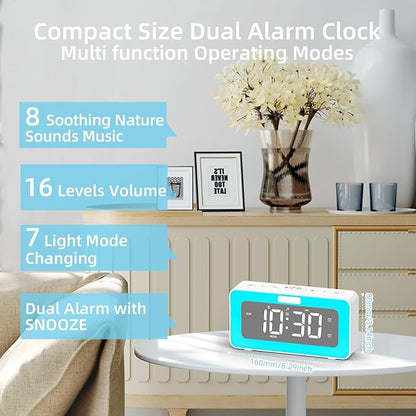 Cooluck Digital Alarm Clock for Bedrooms, Loud Dual Alarm for Heavy Sleepers, Large Display Desk Clock with 7 LED Night Lights, Nature Sounds, for Adults, Teens, Home or Office (White)