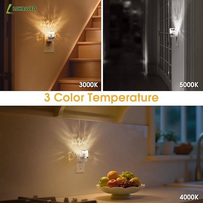 L LOHAS Night Lights Plug into Wall, 2 Pack 3000K/4000k/5000KColor Changing Night Light, 3CCT Color Temperature Night Light, Dusk to Dawn Sensor for Hallway, Bathroom