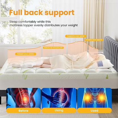 NEWBULIG Queen Mattress Topper Viscose Derived from Bamboo, Thick Pillow Top Mattress Pad with Stretchable Pockets, Soft Mattress Topper for Back Pain Relief