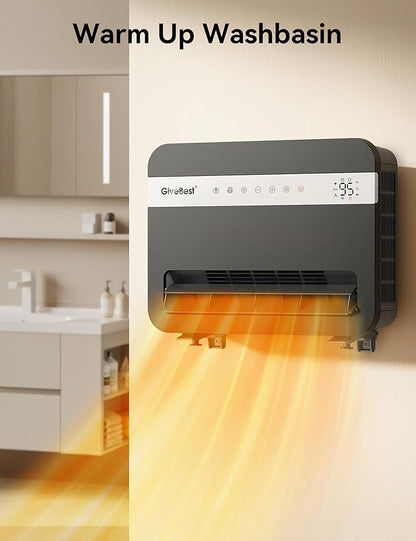 Givebest-Wall-Heater-for-Indoor-Use, 1500W Electric-Space-Heater, 120°Vertical Oscillation,Works with Alexa, Adjustable Thermostat, Remote Control, 24H Timer, Easy-mounted Heater for Indoor Use,Black