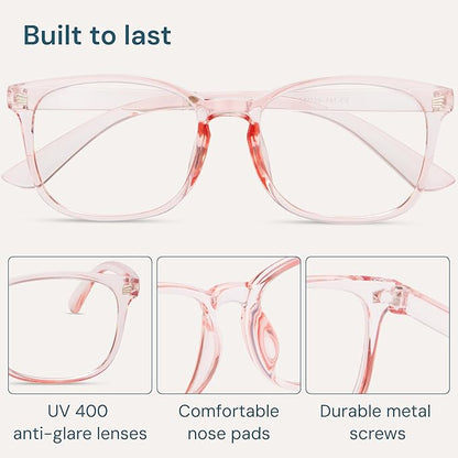 Gaoye Transparent Pink Blue Light Glasses for Computer & Gaming - Anti UV Ray Lenses, Scratch-Resistant & Comfort Fit