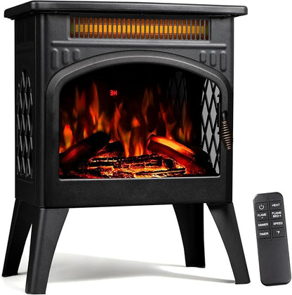 ZAFRO 21" Freestanding Electric Fireplace with Remote, Fireplace Space Heater with Adjustable Flame Color and Brightness, Thermostat/Sleep Mode/Overheat Protection for Bedroom, Living Room(Black)