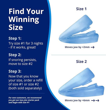 ZQuiet, Anti-Snoring Mouthpiece (Blue) + Cleaner (1.5oz Bottle), Starter Pack with 2 Sizes, Made in USA, BPA-Free, Medical-Grade Material