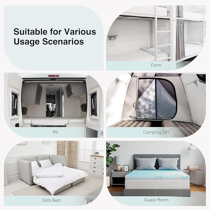 Novilla Full Memory Foam Mattress Topper 3 Inch, Cooling Gel Infused, Ventilated Pressure Relief Pad, Medium Comfort for Sofa, RV, Camper, Dorm Room