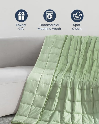 Weighted Blanket 48 x 72 inches 12lbs, Weighted Blankets Twin Size for Adults, Soft Breathable Microfiber Heavy Blanket with Ceramic Beads for Sleep Calm, Cooling Bed Blanket All Season, Olive Green