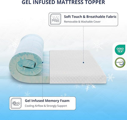 4 Inch Gel Memory Foam Mattress Topper Twin Size, Cooling Bed Topper for Pressure Relief with Removable Breathable Soft Cover, CertiPUR-US Certified