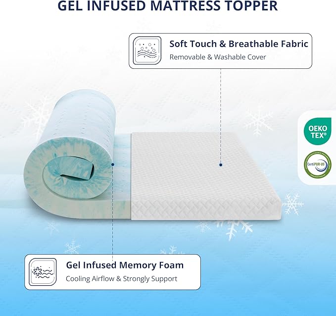 4 Inch Gel Memory Foam Mattress Topper Cal King Size, Cooling Bed Topper for Pressure Relief with Removable Breathable Soft Cover, CertiPUR-US Certified