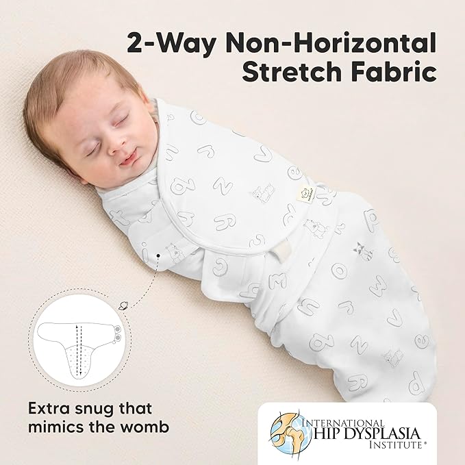 3-Pack Organic Baby Swaddle Sleep Sacks - Swaddles for Newborns, Infant 3-6 Months, Baby Girls, Boys, Soft & Snug Newborn Sleep Sack, Nursery Swaddling Blankets (ABC Land Cloud, Large)