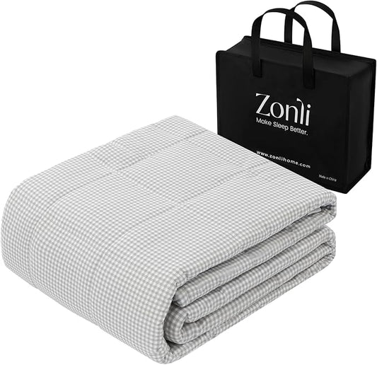 ZonLi Weighted Blanket(48"x72",12lbs, Grey and White Checkered) Twin Size Weighted Blanket for Adults, High Breathability Heavy Blanket, Soft Material with Premium Glass Beads