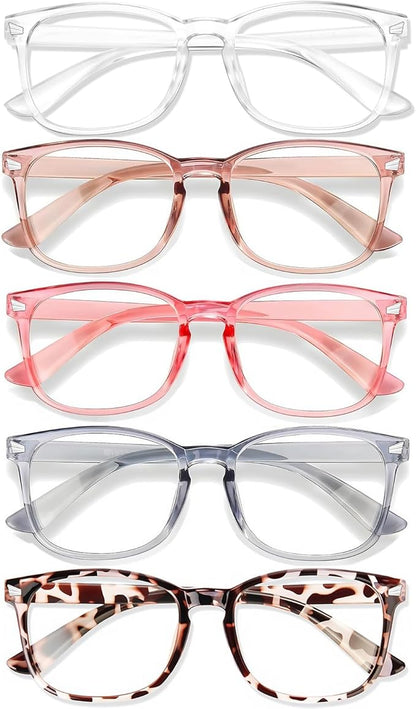 Blue Light Glasses for Woman Men | 99% Blue Light Blocking Glasses for Computer Gaming TV Phone Screen Square Frame | Anti Eyestrain & UV Glare Protection - 5 Pair