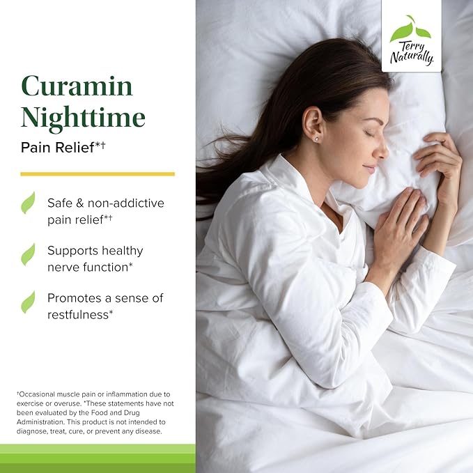 Terry Naturally Curamin Nighttime - Curcumin & DLPA Capsule Supplement - Non-GMO Supplement to Support Healthy Sleep & Relaxation - Herbal Supplement with Melatonin - 30 Capsules