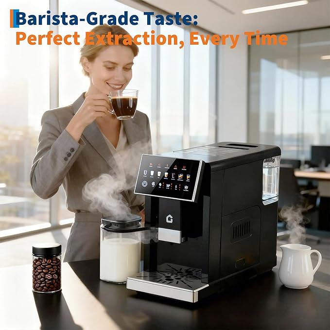 3rd-Gen Espresso Coffee Maker with Milk Frother - Removable Brewer/Grinder, Adjustable Coarseness/Flavor, 3-Level Coffee/Milk Volume, Detachable Milk Tank for Home Baristas, Black Spray Paint