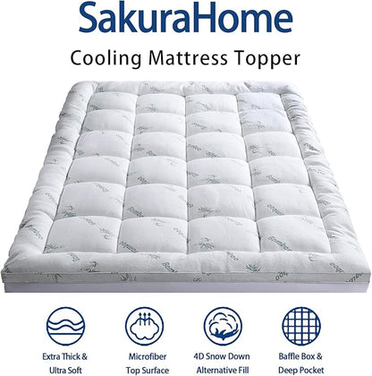 Mattress Topper RV King Size, Cooling Extra Thick Breathable Viscose Made from Bamboo Mattress pad, Soft Quilted Fitted Mattress Cover with 1000 GSM Down Alternative Fill (8-21”Deep Pocket) 72x80 in