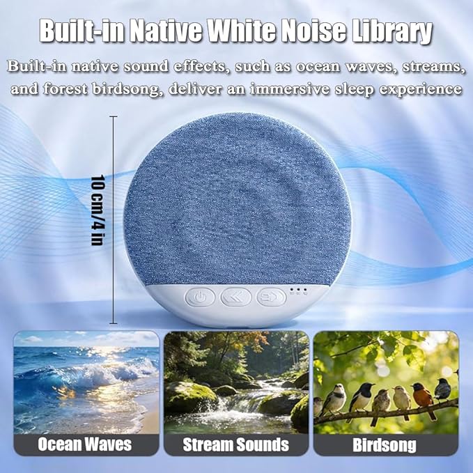 Bluetooth Pillow Speaker, Mini Portable Under Pillow Speaker, A 4-inch Wireless Bedside Speaker with White Noise and a Timer, Precisely Adjusting Sound Quality for a Comfortable Music Experience