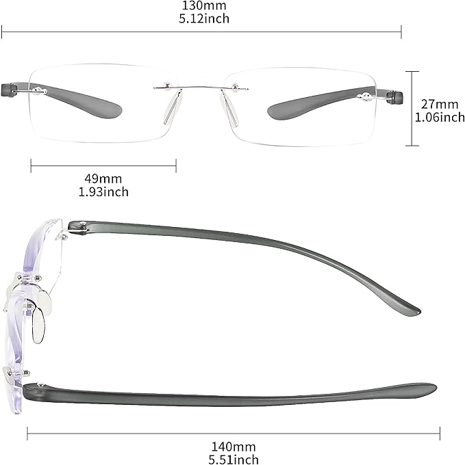 Bhigh 2 Pack Reading Glasses Blue Light Reading Glasses men's reading glasses for women Frameless Computer Reading Glasses