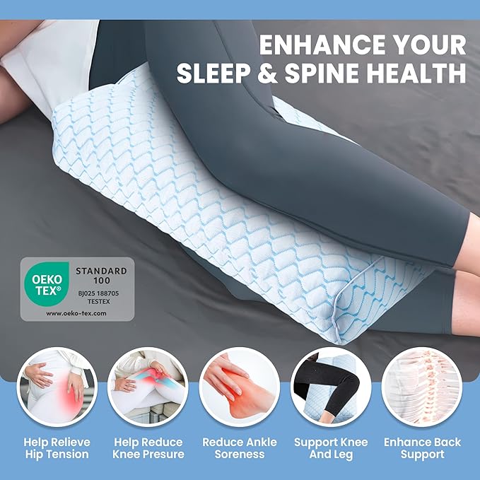 puredown® Knee Pillow for Side Sleepers, Leg Elevation Pillow for Side Sleeping, Pillow Between Legs for Aligns Spine, Support for Pregnancy Relieves Pressure Hip Leg and Improve Sleeping, Blue