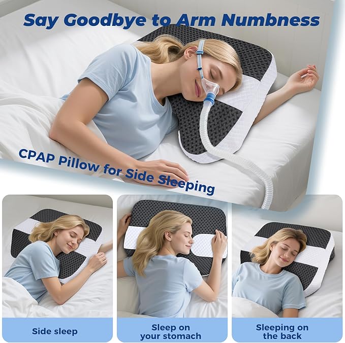SAHEYER Side Sleeper Pillow with Arm Holes, 2 in 1 Shoulder Relief System for Rotator Cuff Pain, Memory Foam Pillow for Adults with 3 Arm Place Hole, Dark Black