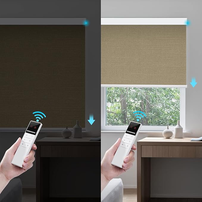 ZSTARR Motorized Blackout Window Blinds Remote Control Automated Window Blinds Rechargeable Roller Shades Blinds with Valance,Customized Size (Khaki)