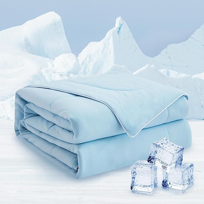 Cooling Comforter King Size, Cooling Blanket for Hot Sleepers Q-Max 0.47 Lightweight Breathable Comforter 106"x 90"(King/Cali King, Misty Blue)