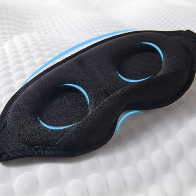 3D Contoured Sleep Mask, Memory Foam, Adjustable Strap, Ergonomic Design for Total Darkness (Black)