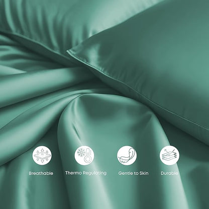 LINENWALAS King Flat Sheet Only - Rayon Derived from Bamboo Silk Bed Sheet, Premium Breathable Cooling Sheet, Soft Top Sheet (King, Aqua)