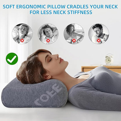 LOFE Contour Pillow with Softer Neck Support - Adjustable Softness Cervical Neck Pillow for Ideal Support, 4 Layers Contour Pillow for All Sleepers, Ergonomic Side Sleeper Pillow for Less Neck Pain