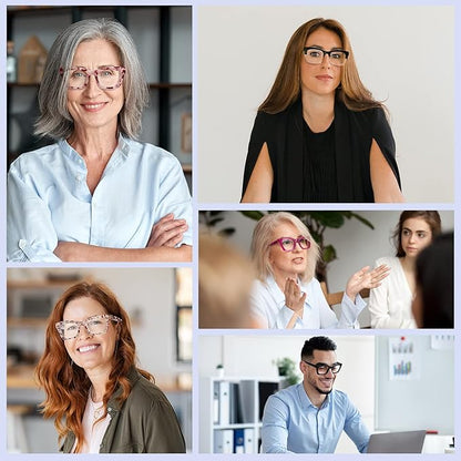 Oprah Reading Glasses for Women-5 Pack Blue Light Blocking Square Fashion Readers with Spring Hinge Computer Eyeglasses(Mix2, 3.25x)