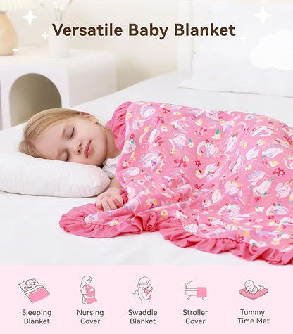 Premium Baby Blankets, Soft Viscose from Bamboo Blanket for Girls, Nursery Crib Bedding Quilt for Newborn and Toddler, Ruffle Blanket Cooling for Hot Sleepers, 50''x50'' Beautiful Swan