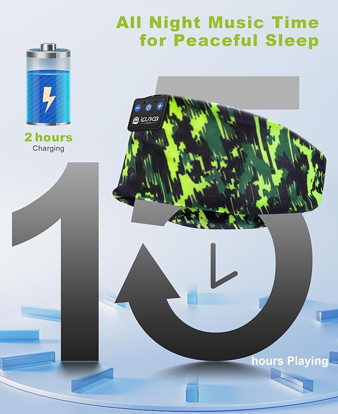 LOVE EYE Sleep Headphones Wireless Headband Headphones Bluetooth 5.4 for Side Sleeper Bluetooth Headband Earphones for Sports for tech Gadgets Gifts (Painting Green)