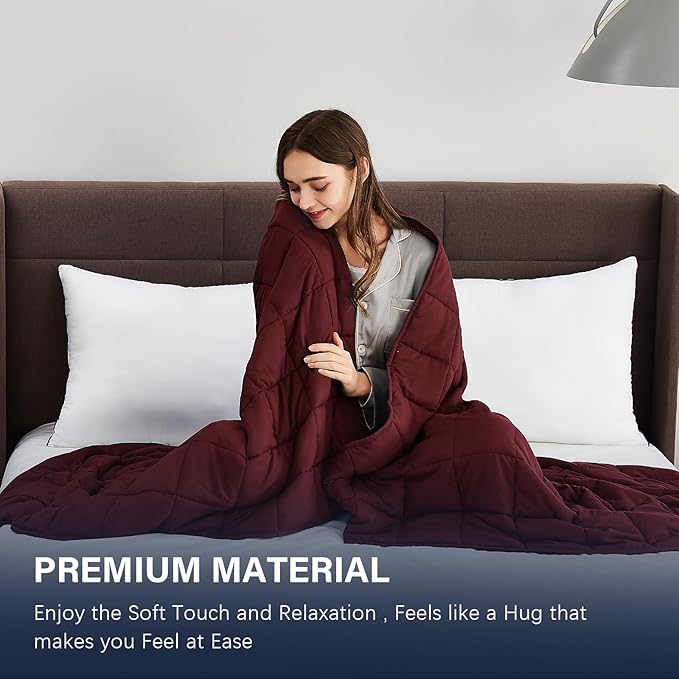 CuteKing Weighted Blanket for Adults: Weighted Blanket with Premium Glass Beads - Breathable Heavy Blanket for Comfort Sleep - Thick Blanket for Adult All Season (20lbs, 80"x87", Claret Red)