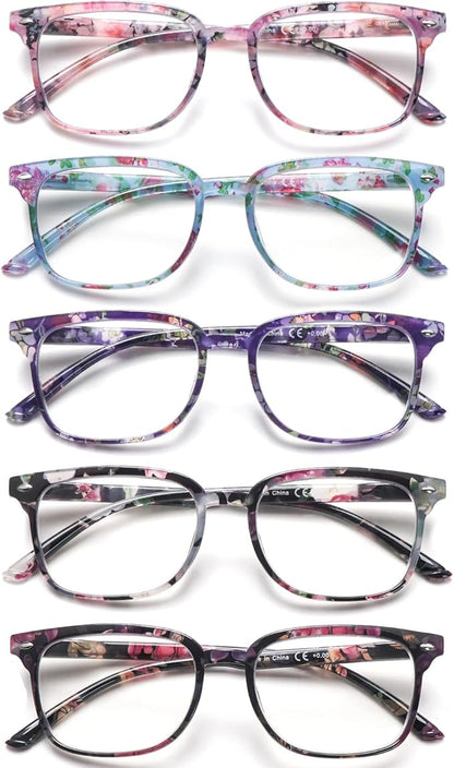 5 Pack Reading Glasses Blue Light Blocking for Women,Computer Readers with Spring Hinge