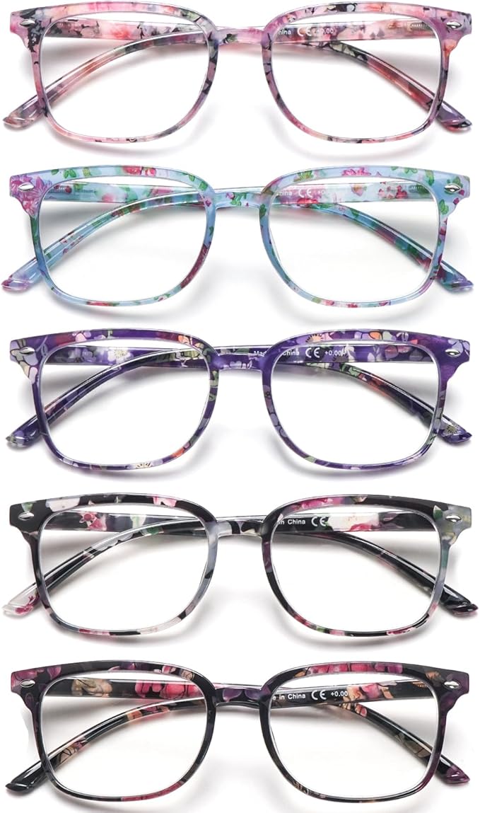 5 Pack Reading Glasses Blue Light Blocking for Women,Computer Readers with Spring Hinge