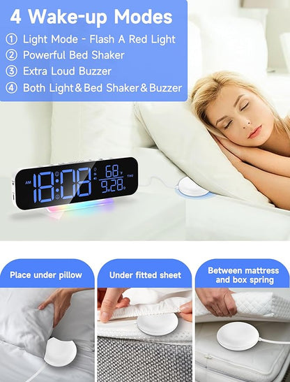 Extra Loud Vibrating Alarm Clock with Bed Shaker,Large LED Digital Display,Dual Alarms,Multiple RGB Colors,Dimmable Volume Adjustable,for Deep Sleepers and Hearing Impaired Deaf Seniors