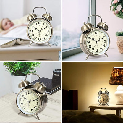 AYRELY® Super Loud Alarm Clock for Heavy Sleepers Adults,Twin Bell Retro 4 Inch Silent Non-Ticking Quartz with Backlight, Alarm Clocks for Bedrooms,Bedside,Study Room (Bronze)