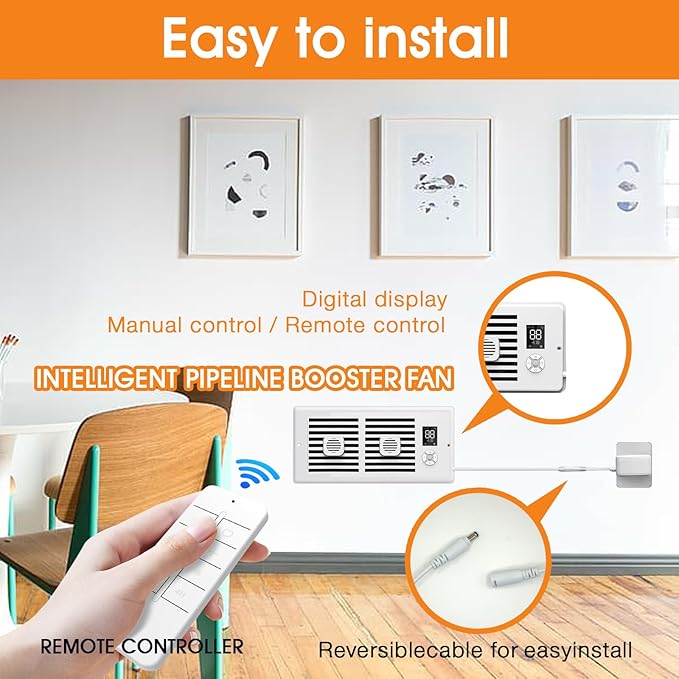 Register Booster Fan,10-Speed Smart Thermostat AC Vent Fan with Timer Setting and Aroma Function, Air Vents Fans & Heating for Wal (White, 4" x 10")